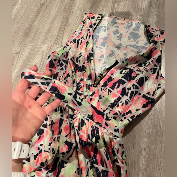 Multi-vibrant colour summer dress with front zipper and same material-belt - Picture 7 of 7